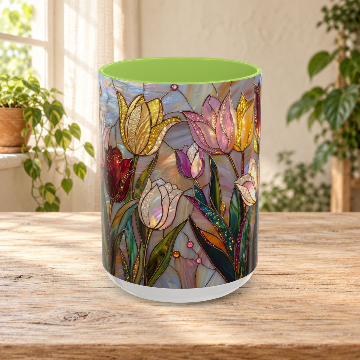 Stained Glass Tulips Flowers Coffee Accent Mug – 11/15oz