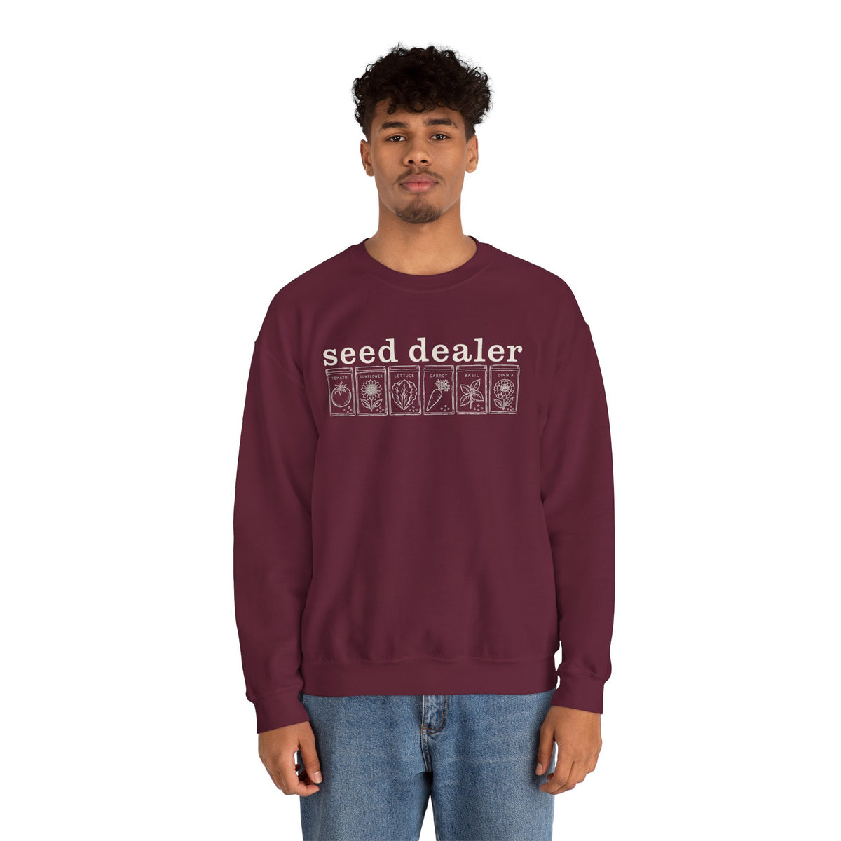 Seed Dealer Crewneck Sweatshirt – Botanical Seed Packet Graphic