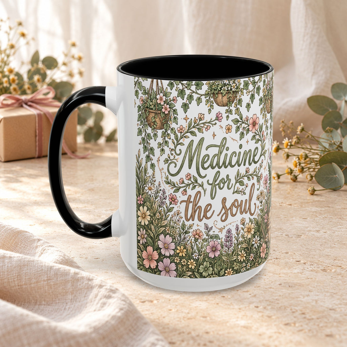 Medicine For The Soul Floral Coffee Mug (11oz or 15oz)