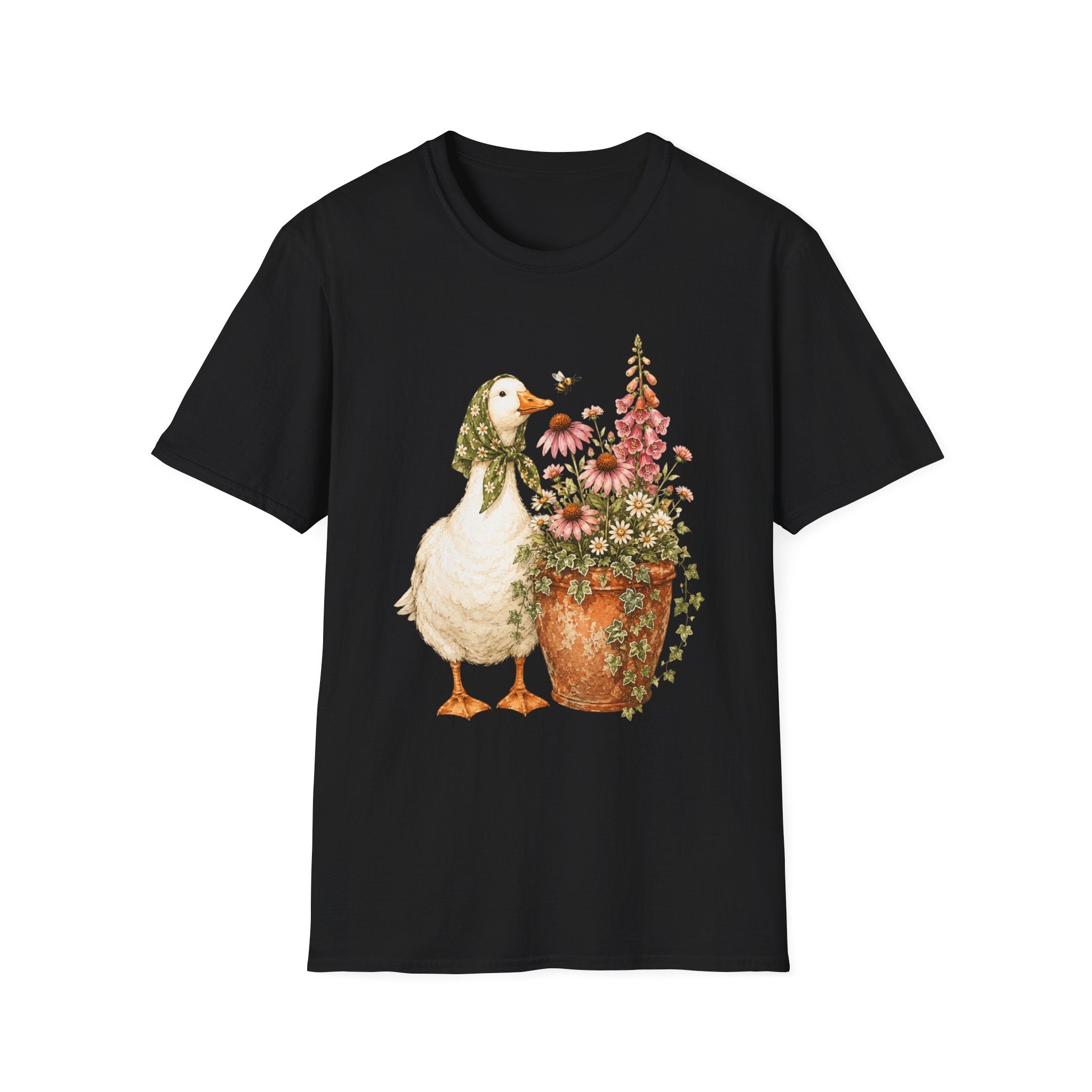 Duck and flowers in a rustic garden C1 T-Shirt