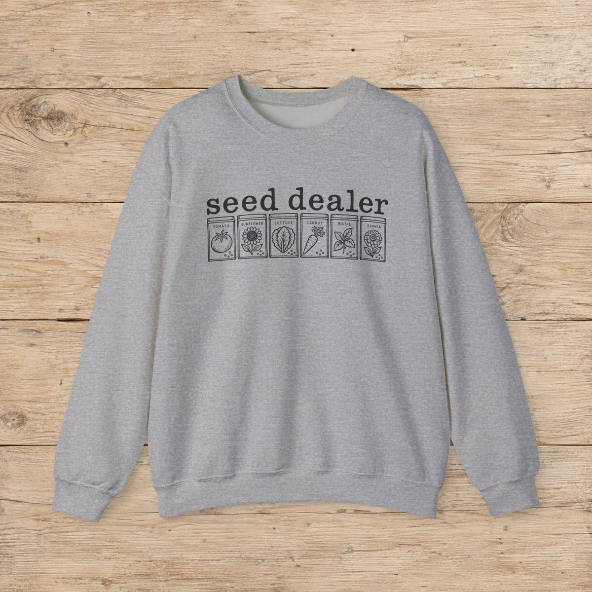 Seed Dealer Crewneck Sweatshirt – Botanical Seed Packet Graphic