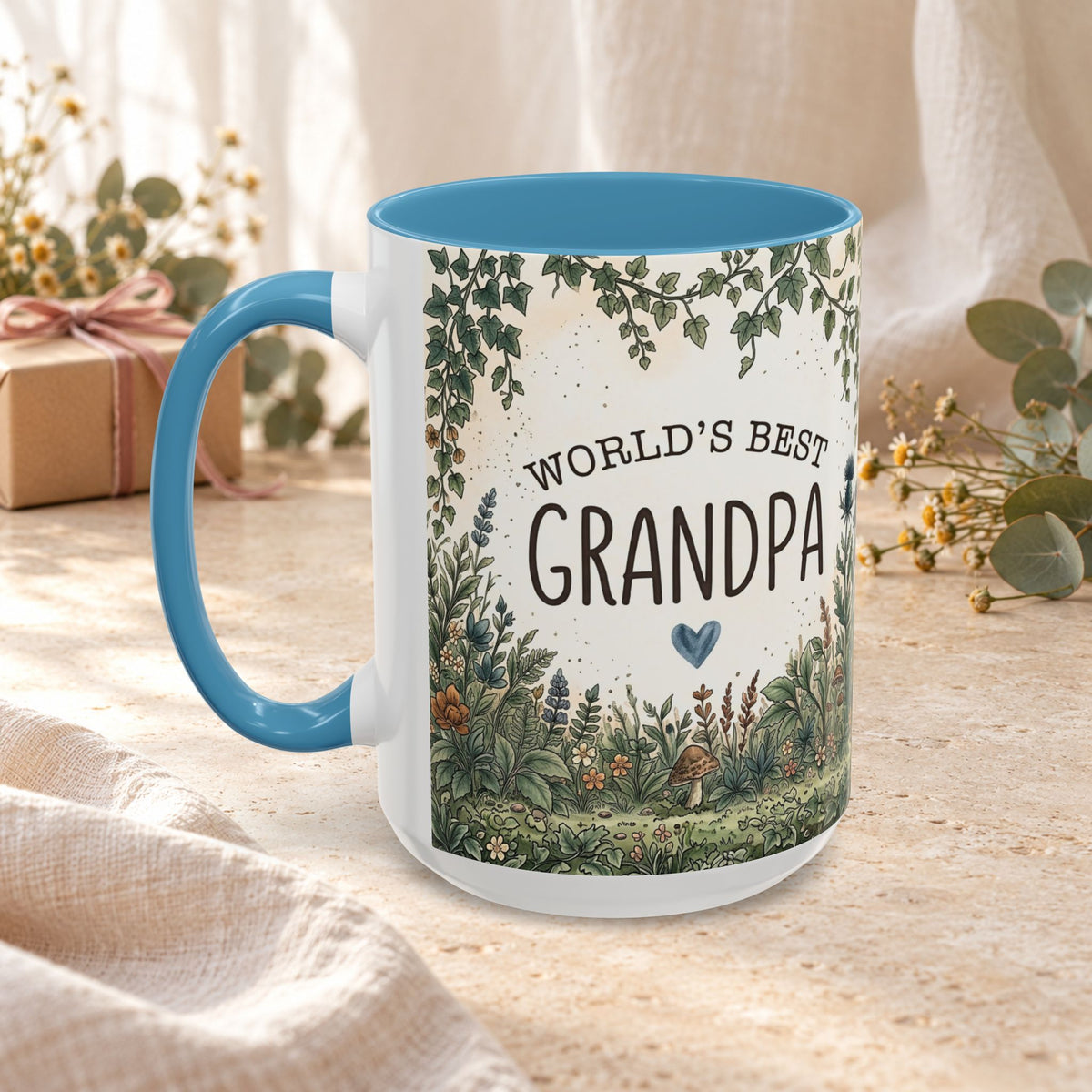 World's Best Grandpa Accent Coffee Mug – Rustic Botanical 11/15oz Gift
