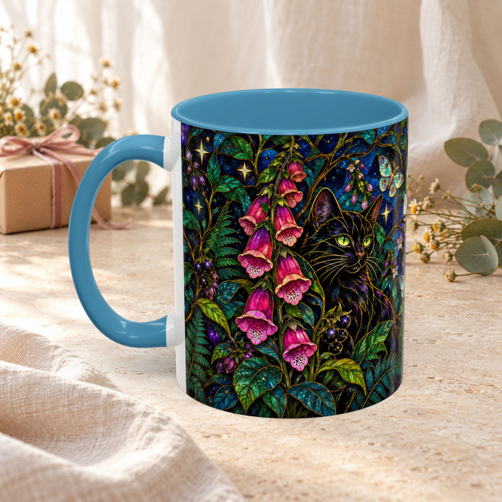 Stained Glass Moonlit Black Cat Poison Garden Coffee Accent Mug – 11/15oz