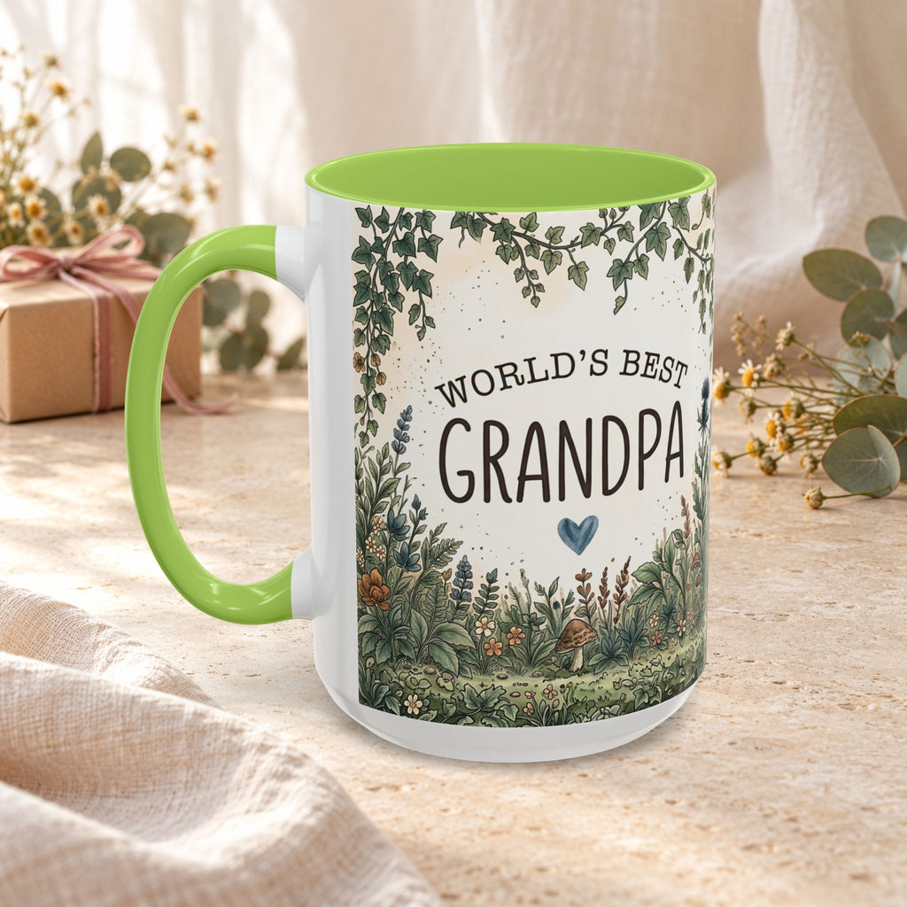 World's Best Grandpa Accent Coffee Mug – Rustic Botanical 11/15oz Gift