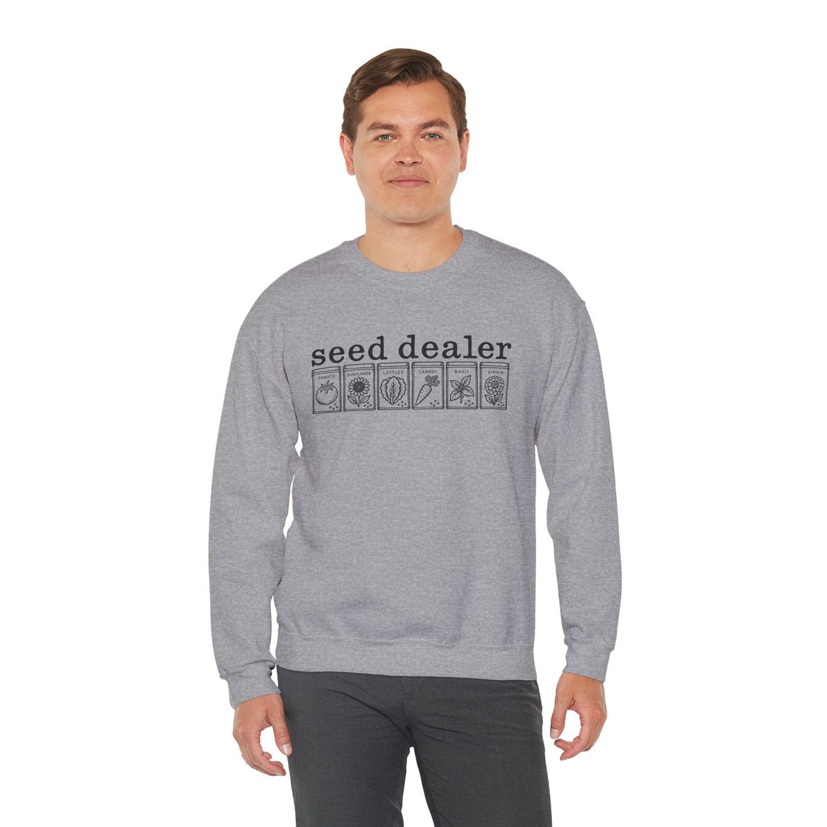 Seed Dealer Crewneck Sweatshirt – Botanical Seed Packet Graphic