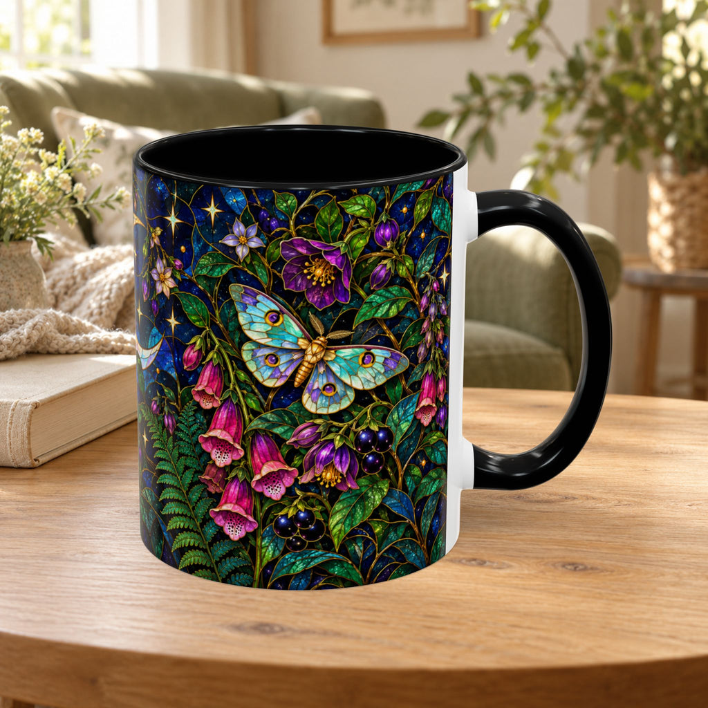 Stained Glass Moonlit Black Cat Poison Garden Coffee Accent Mug – 11/15oz