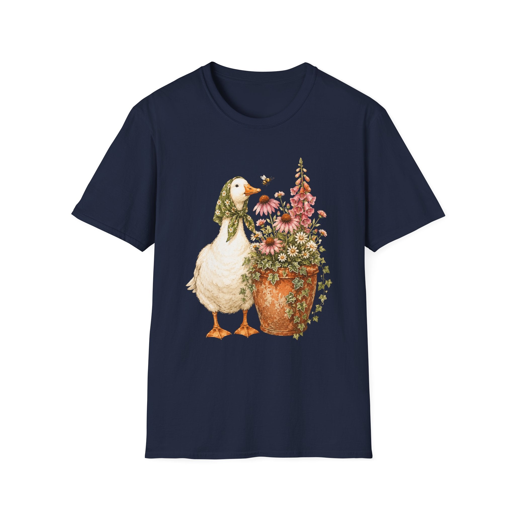 Duck and flowers in a rustic garden C1 T-Shirt