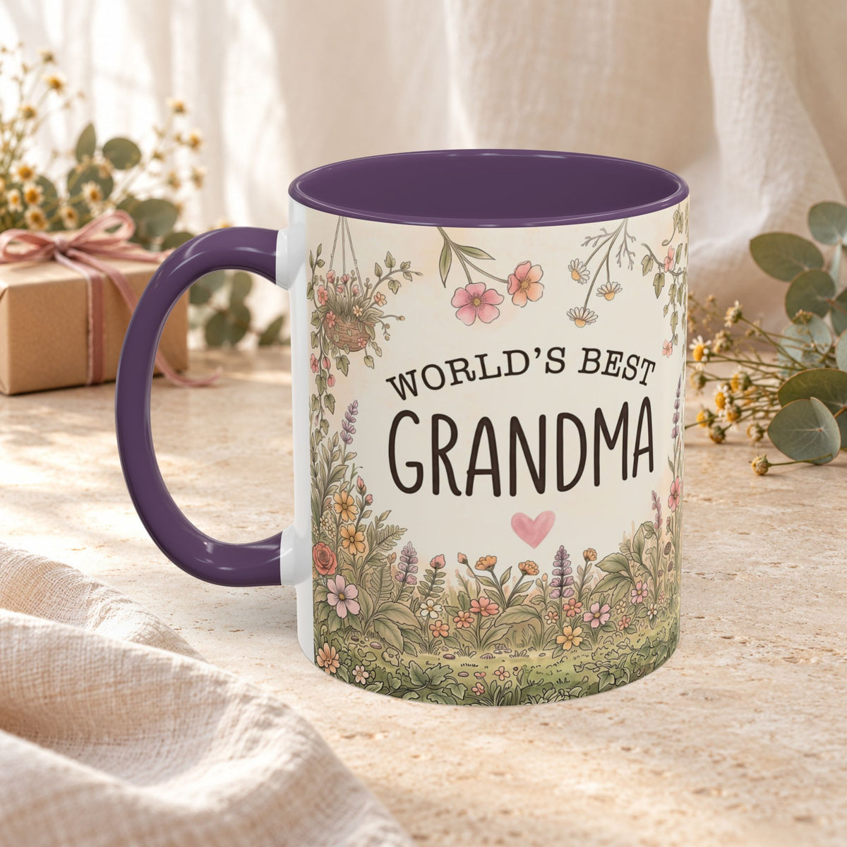 World's Best Grandma Floral Accent Coffee Mug – 11/15 oz
