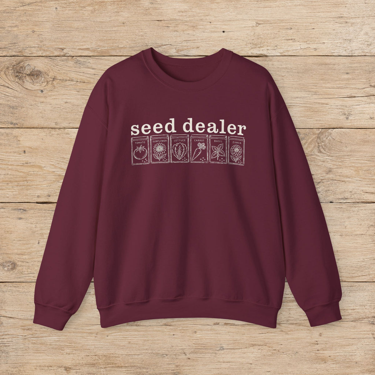 Seed Dealer Crewneck Sweatshirt – Botanical Seed Packet Graphic