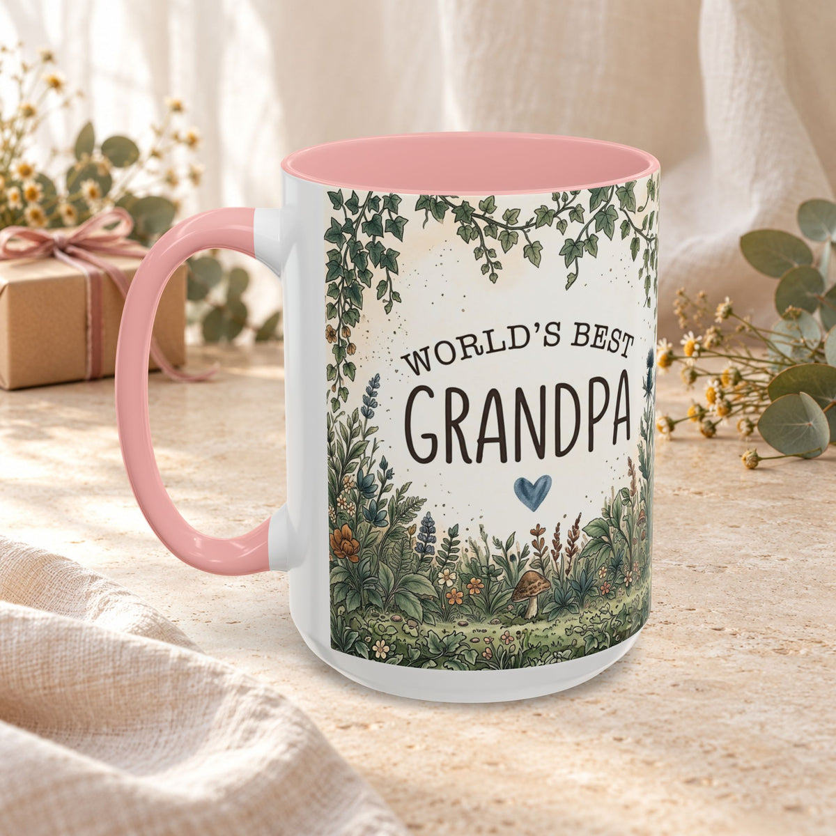 World's Best Grandpa Accent Coffee Mug – Rustic Botanical 11/15oz Gift
