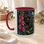 Stained Glass Moonlit Black Cat Poison Garden Coffee Accent Mug – 11/15oz