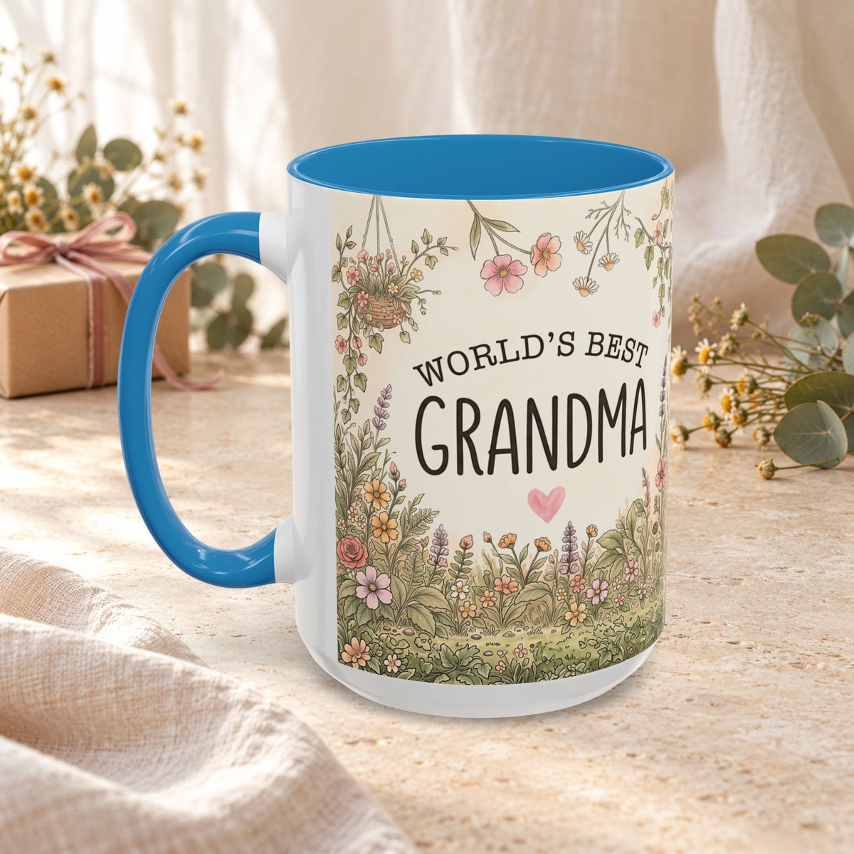 World's Best Grandma Floral Accent Coffee Mug – 11/15 oz