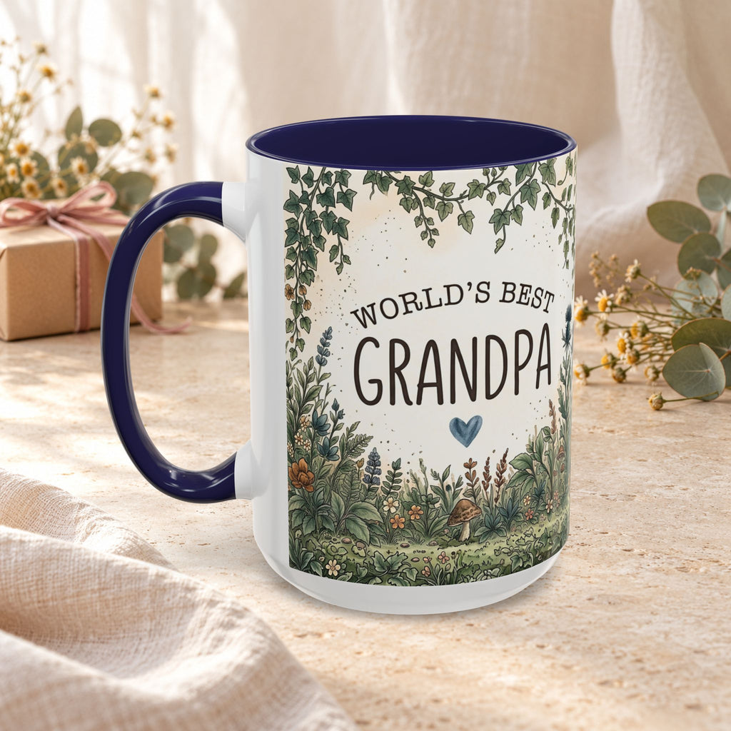 World's Best Grandpa Accent Coffee Mug – Rustic Botanical 11/15oz Gift