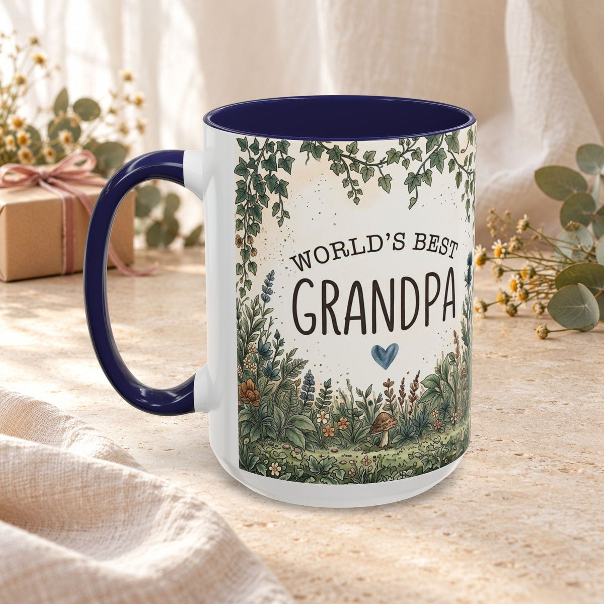 World's Best Grandpa Accent Coffee Mug – Rustic Botanical 11/15oz Gift
