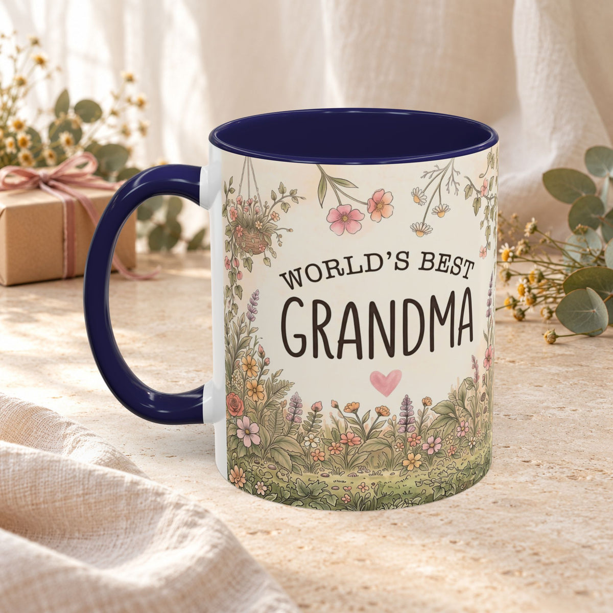 World's Best Grandma Floral Accent Coffee Mug – 11/15 oz