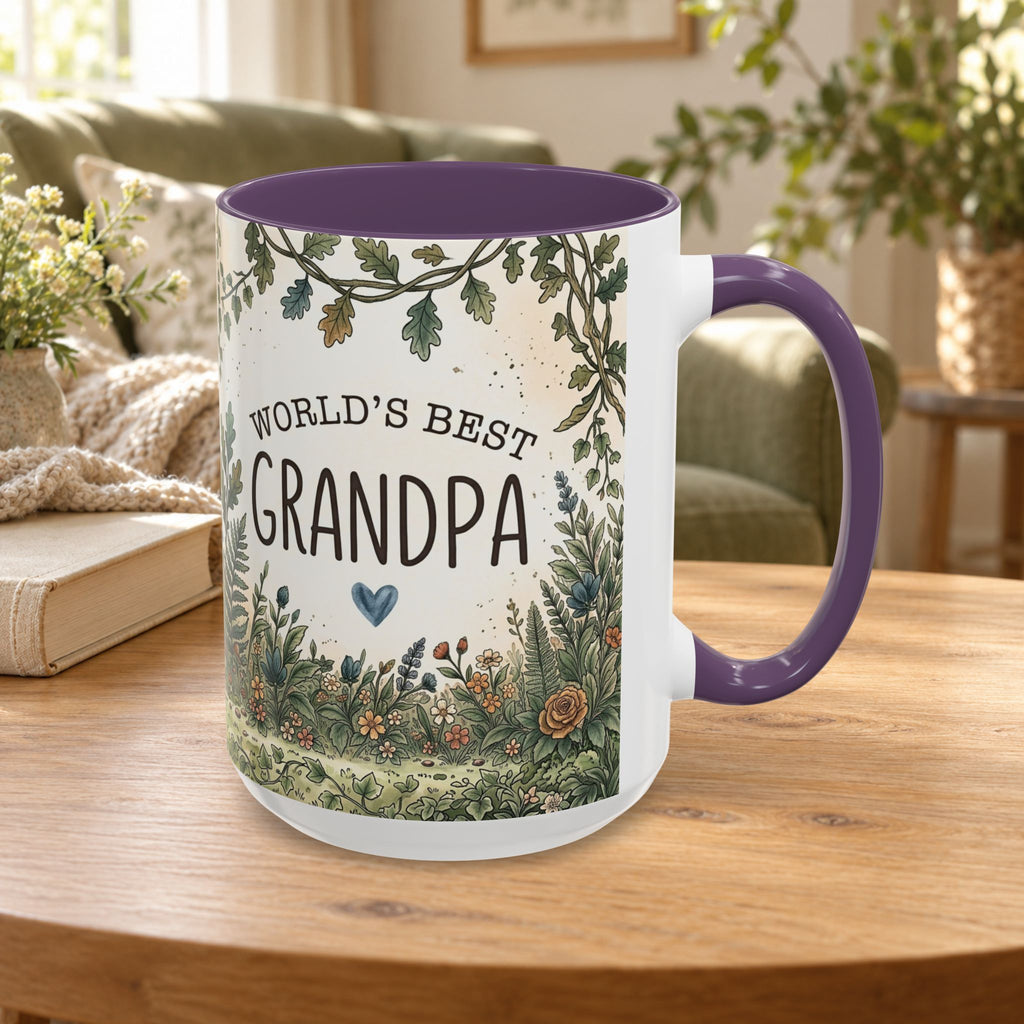 World's Best Grandpa Accent Coffee Mug – Rustic Botanical 11/15oz Gift