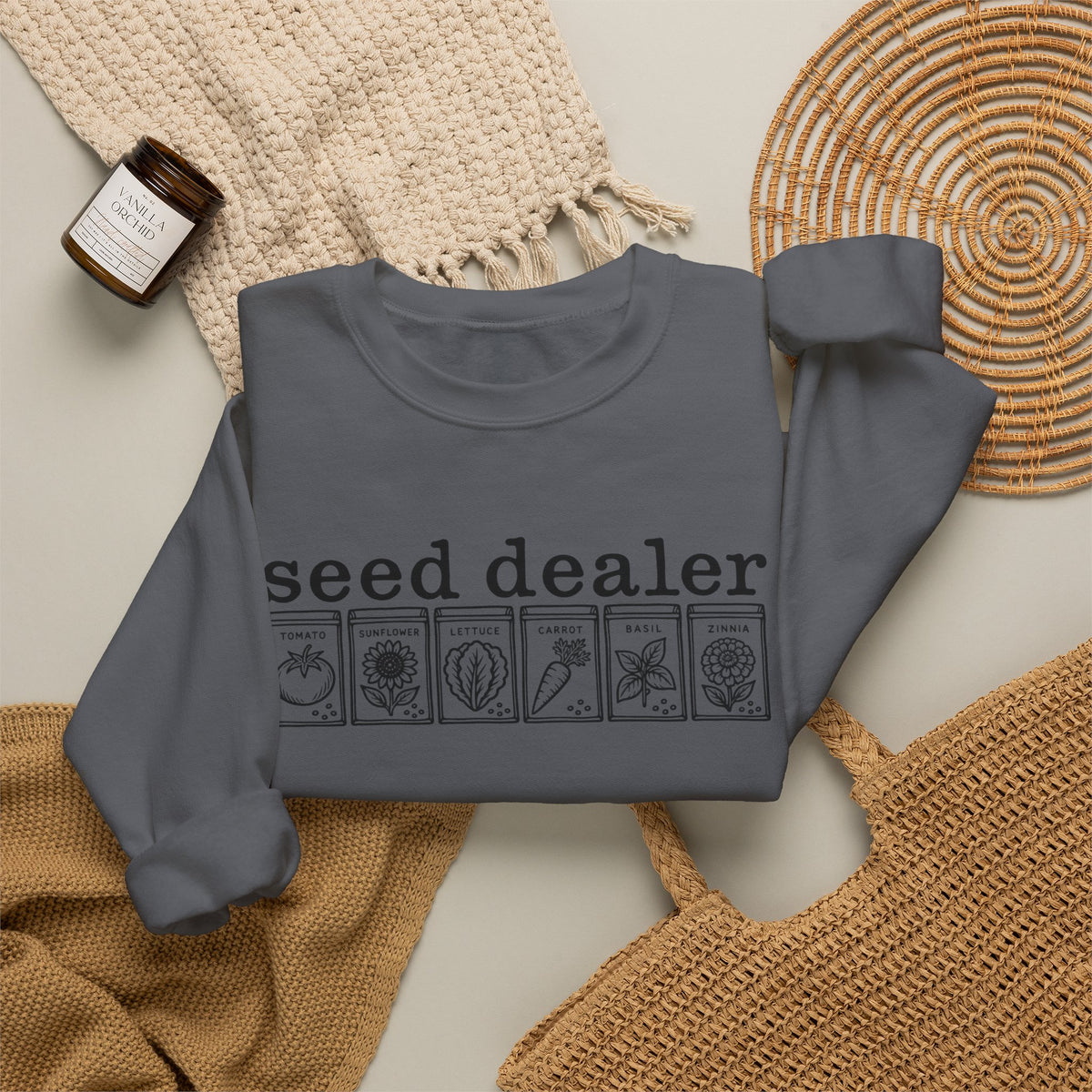 Seed Dealer Crewneck Sweatshirt – Botanical Seed Packet Graphic