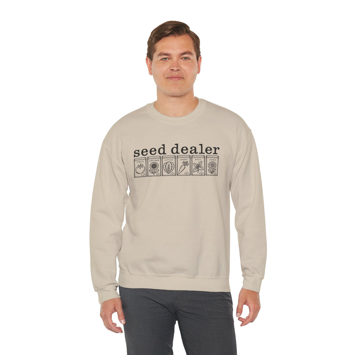 Seed Dealer Crewneck Sweatshirt – Botanical Seed Packet Graphic