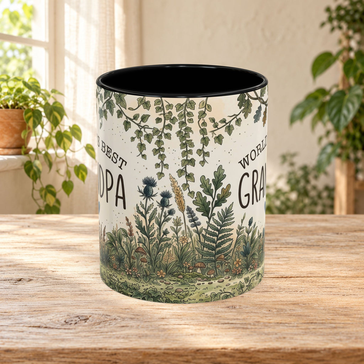 World's Best Grandpa Accent Coffee Mug – Rustic Botanical 11/15oz Gift