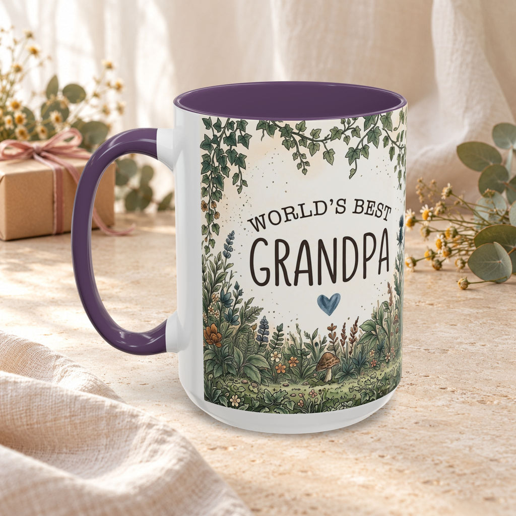 World's Best Grandpa Accent Coffee Mug – Rustic Botanical 11/15oz Gift