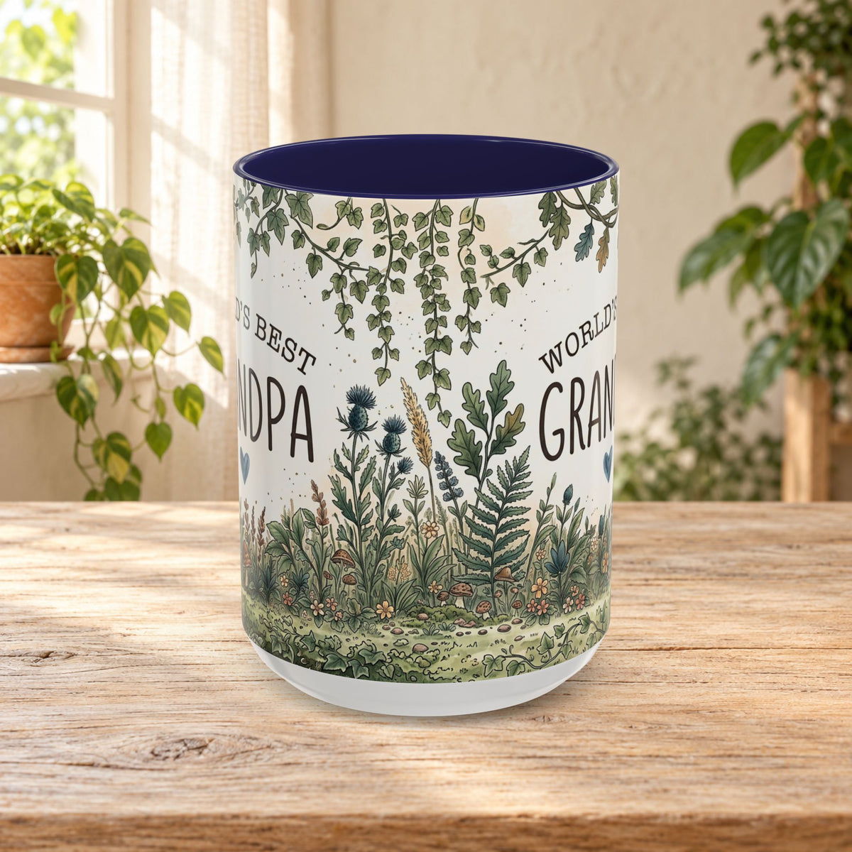 World's Best Grandpa Accent Coffee Mug – Rustic Botanical 11/15oz Gift