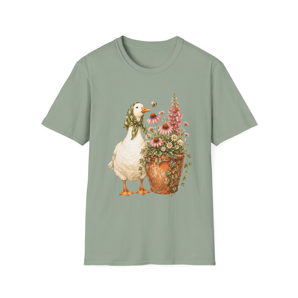 Duck and flowers in a rustic garden C1 T-Shirt