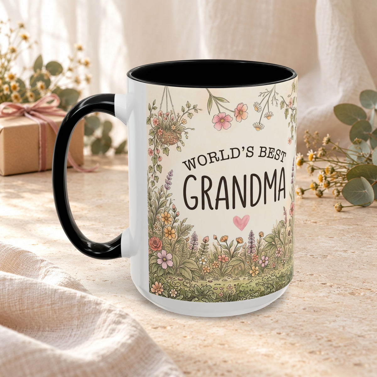 World's Best Grandma Floral Accent Coffee Mug – 11/15 oz