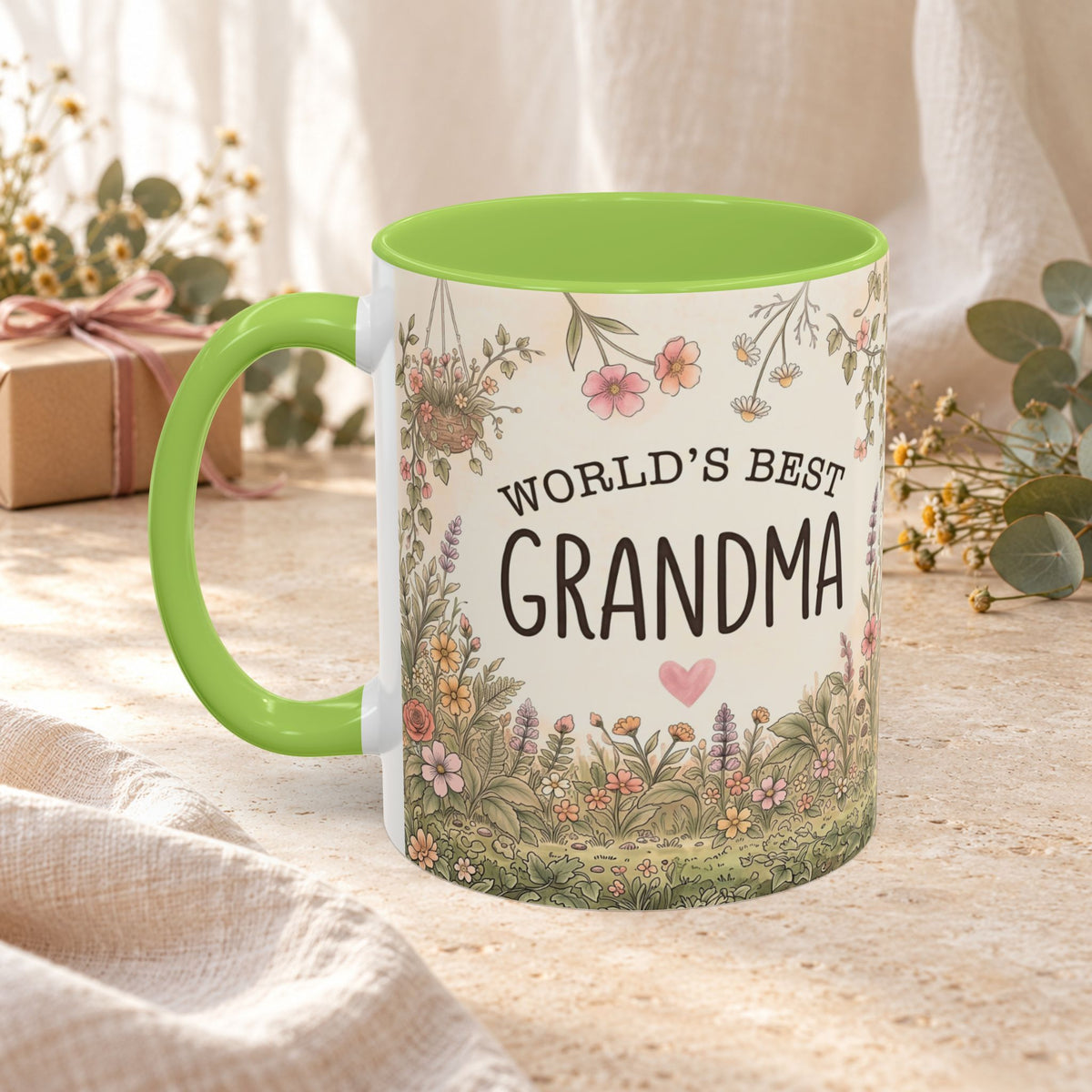 World's Best Grandma Floral Accent Coffee Mug – 11/15 oz