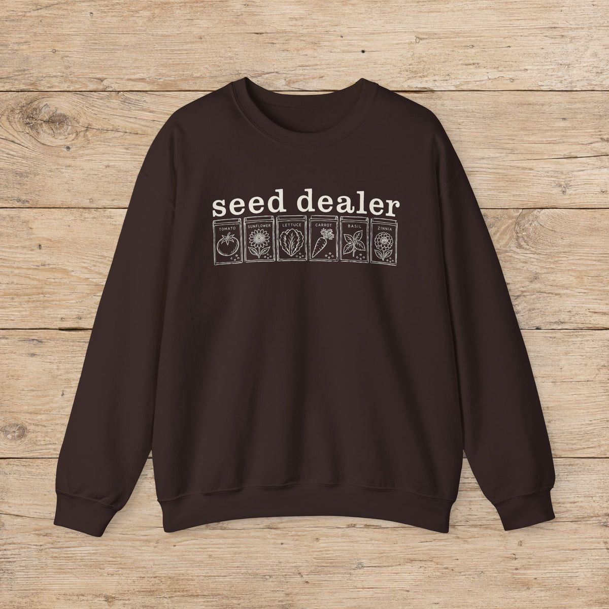 Seed Dealer Crewneck Sweatshirt – Botanical Seed Packet Graphic