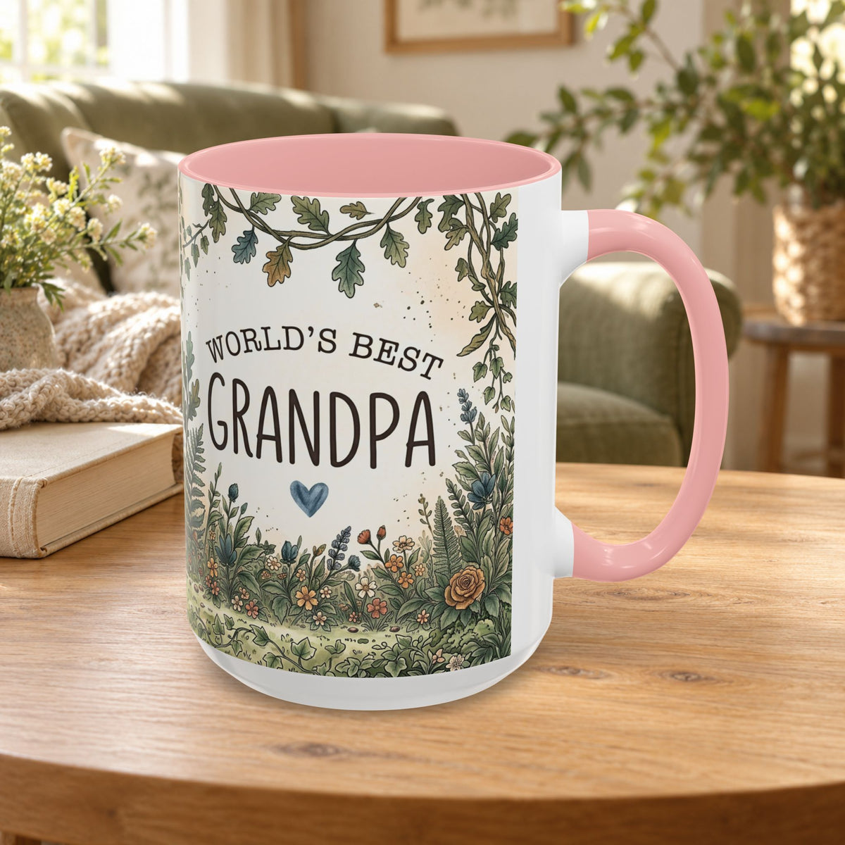 World's Best Grandpa Accent Coffee Mug – Rustic Botanical 11/15oz Gift