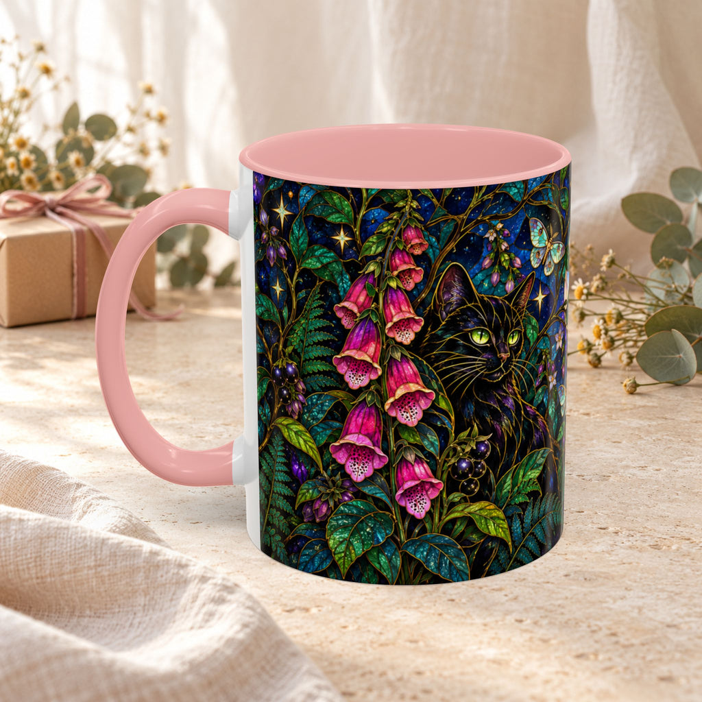 Stained Glass Moonlit Black Cat Poison Garden Coffee Accent Mug – 11/15oz