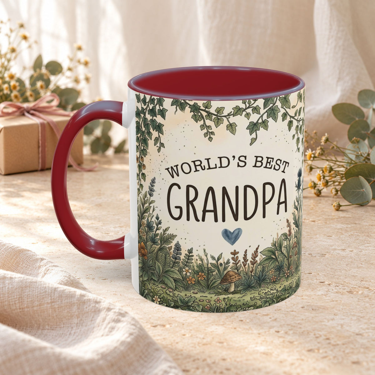 World's Best Grandpa Accent Coffee Mug – Rustic Botanical 11/15oz Gift