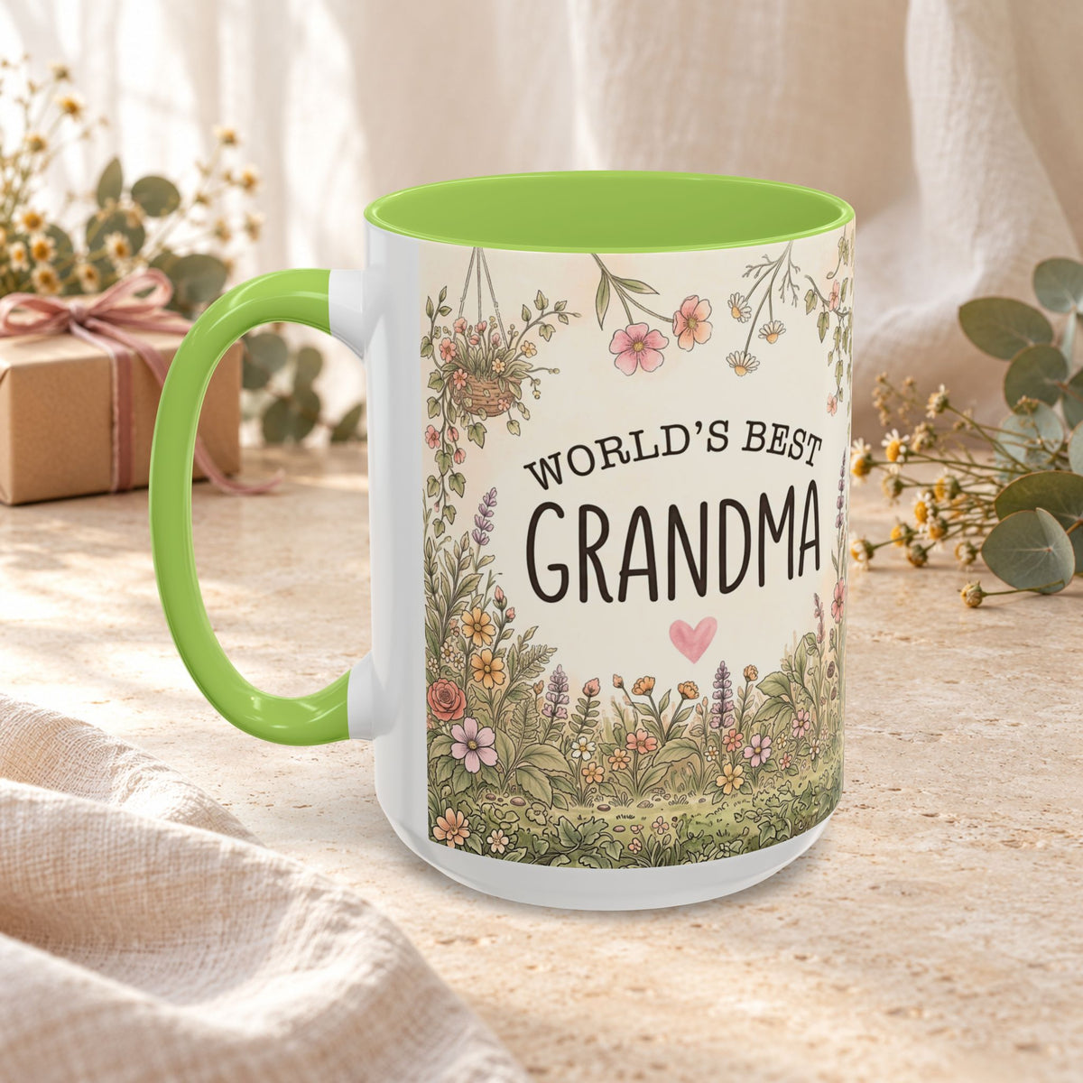 World's Best Grandma Floral Accent Coffee Mug – 11/15 oz