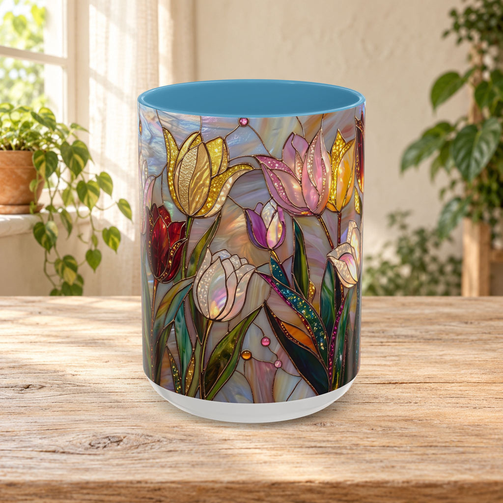 Stained Glass Tulips Flowers Coffee Accent Mug – 11/15oz