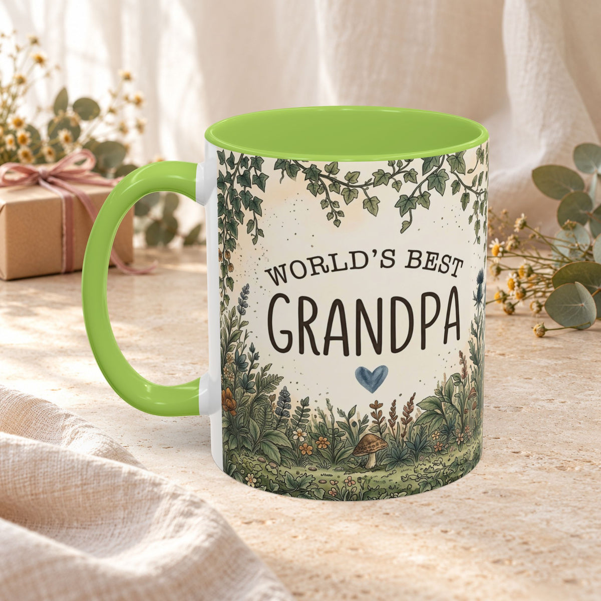 World's Best Grandpa Accent Coffee Mug – Rustic Botanical 11/15oz Gift