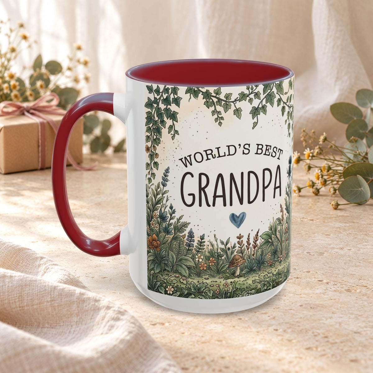 World's Best Grandpa Accent Coffee Mug – Rustic Botanical 11/15oz Gift
