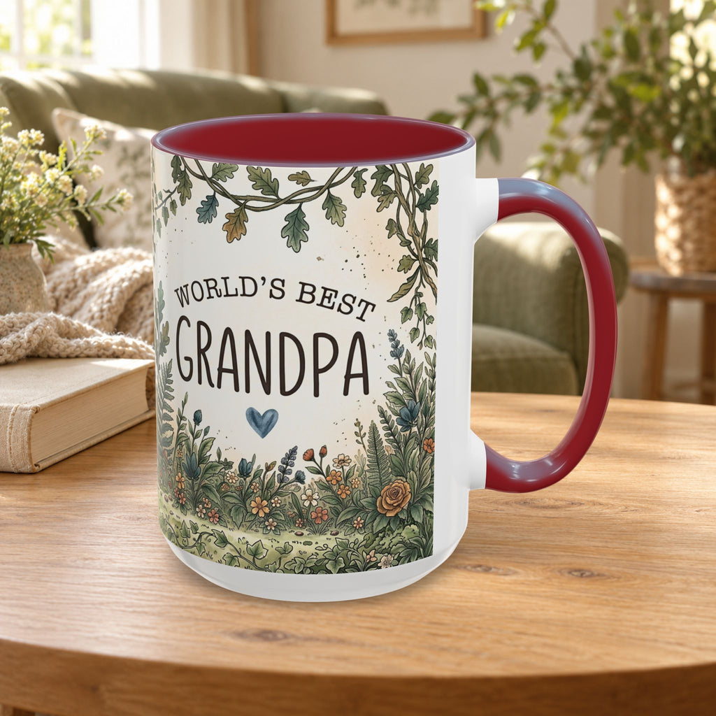 World's Best Grandpa Accent Coffee Mug – Rustic Botanical 11/15oz Gift