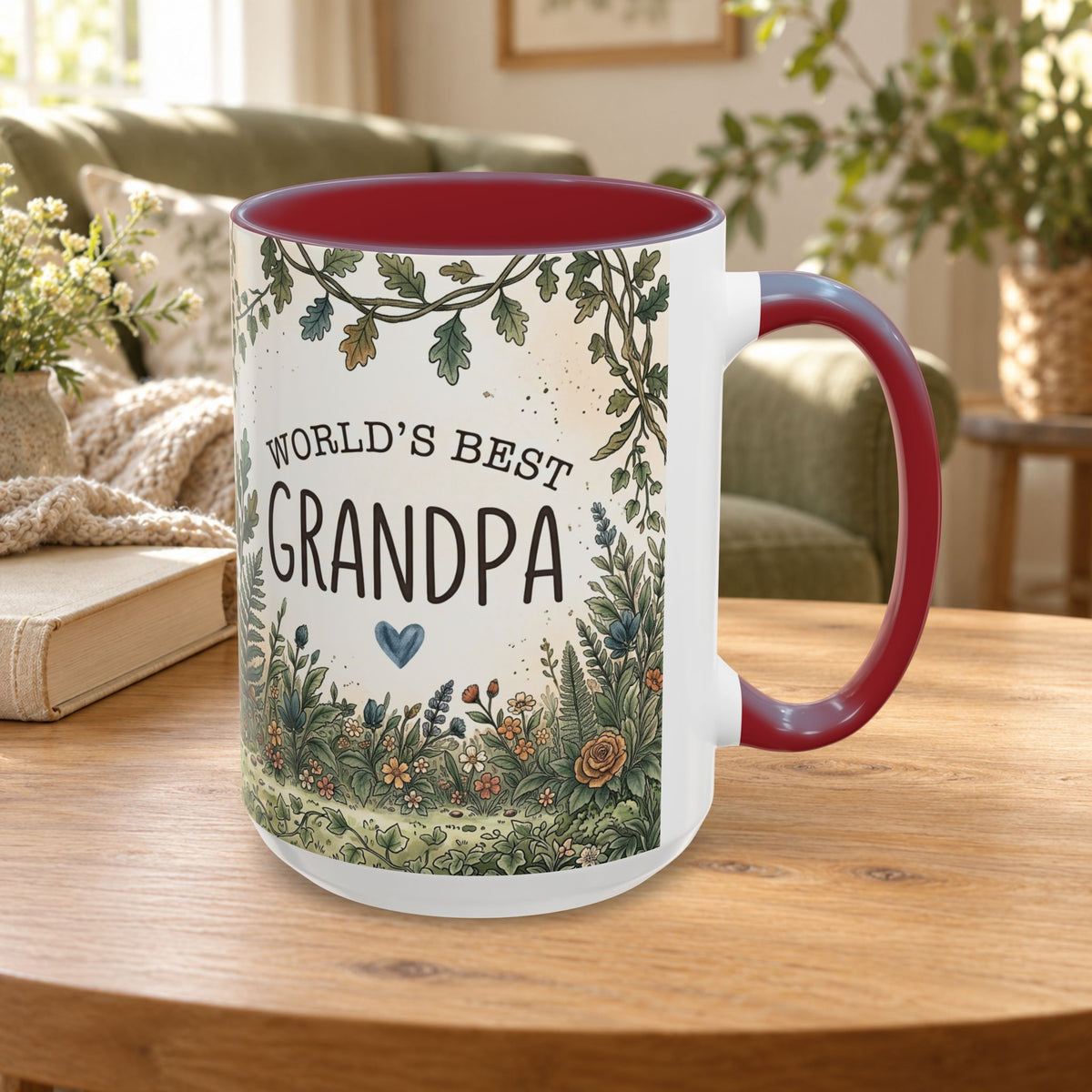 World's Best Grandpa Accent Coffee Mug – Rustic Botanical 11/15oz Gift