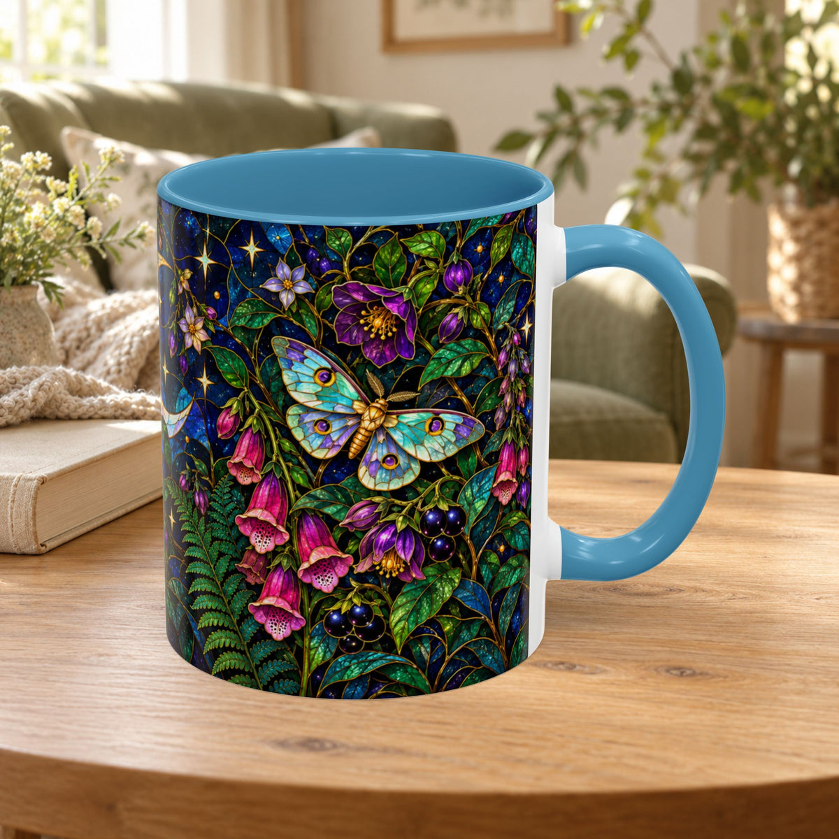Stained Glass Moonlit Black Cat Poison Garden Coffee Accent Mug – 11/15oz