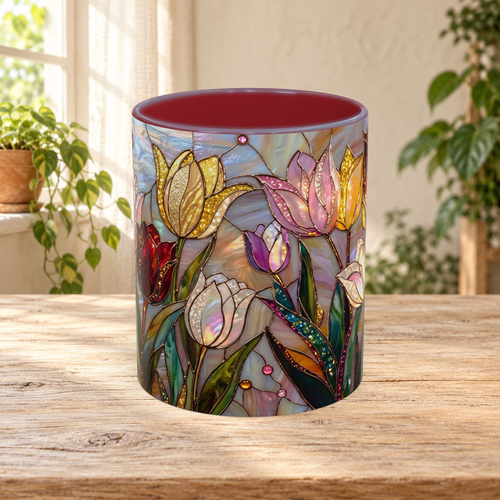 Stained Glass Tulips Flowers Coffee Accent Mug – 11/15oz