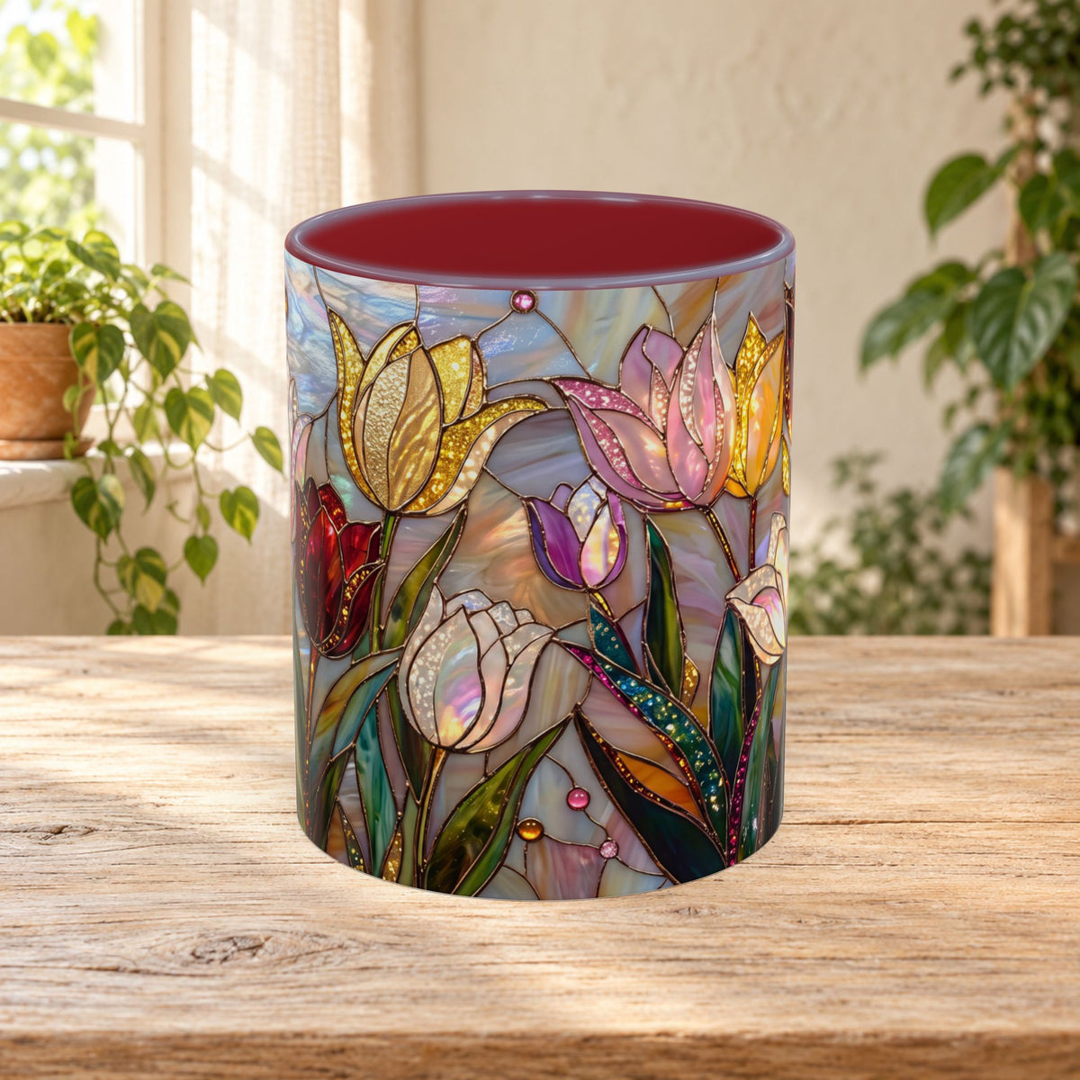 Stained Glass Tulips Flowers Coffee Accent Mug – 11/15oz