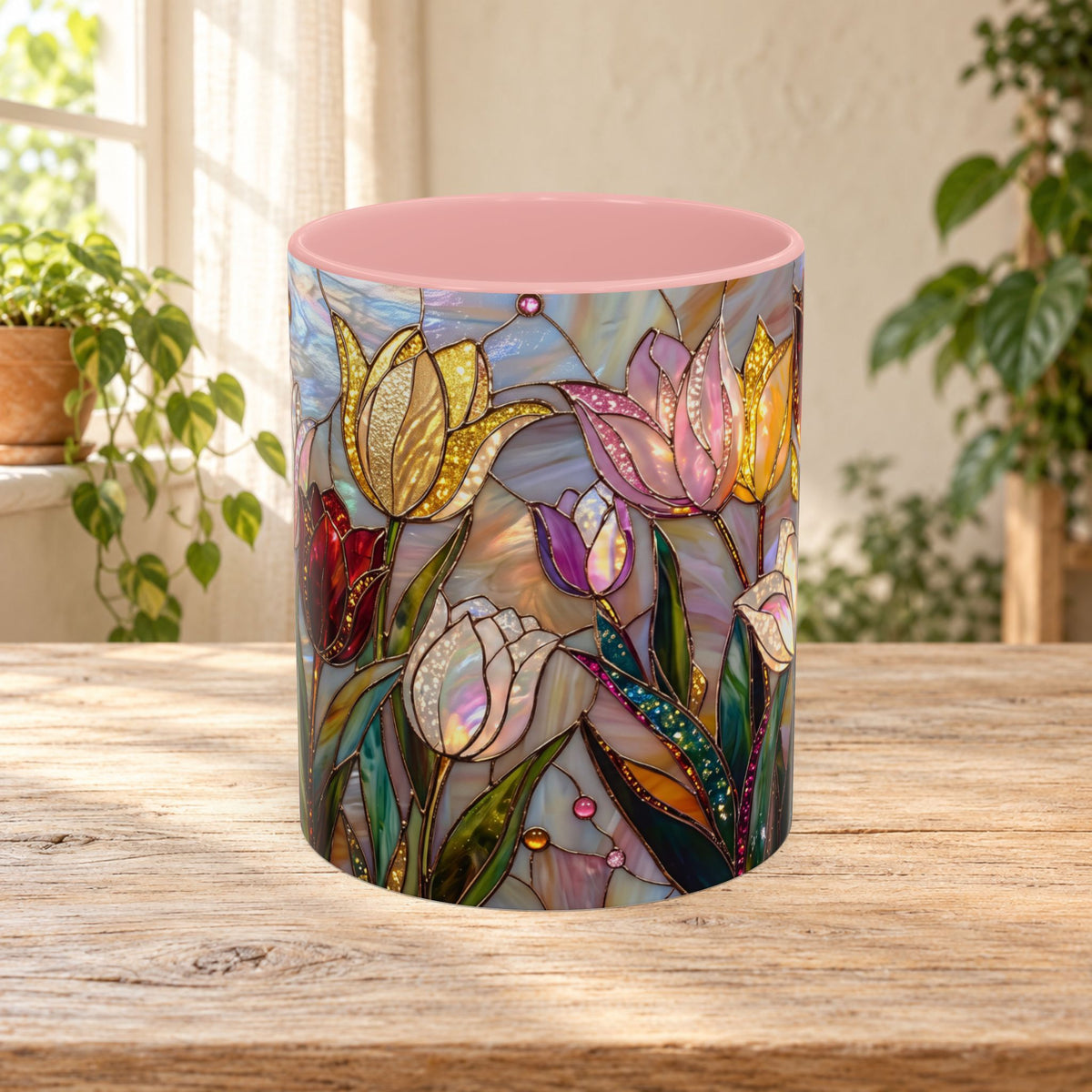 Stained Glass Tulips Flowers Coffee Accent Mug – 11/15oz