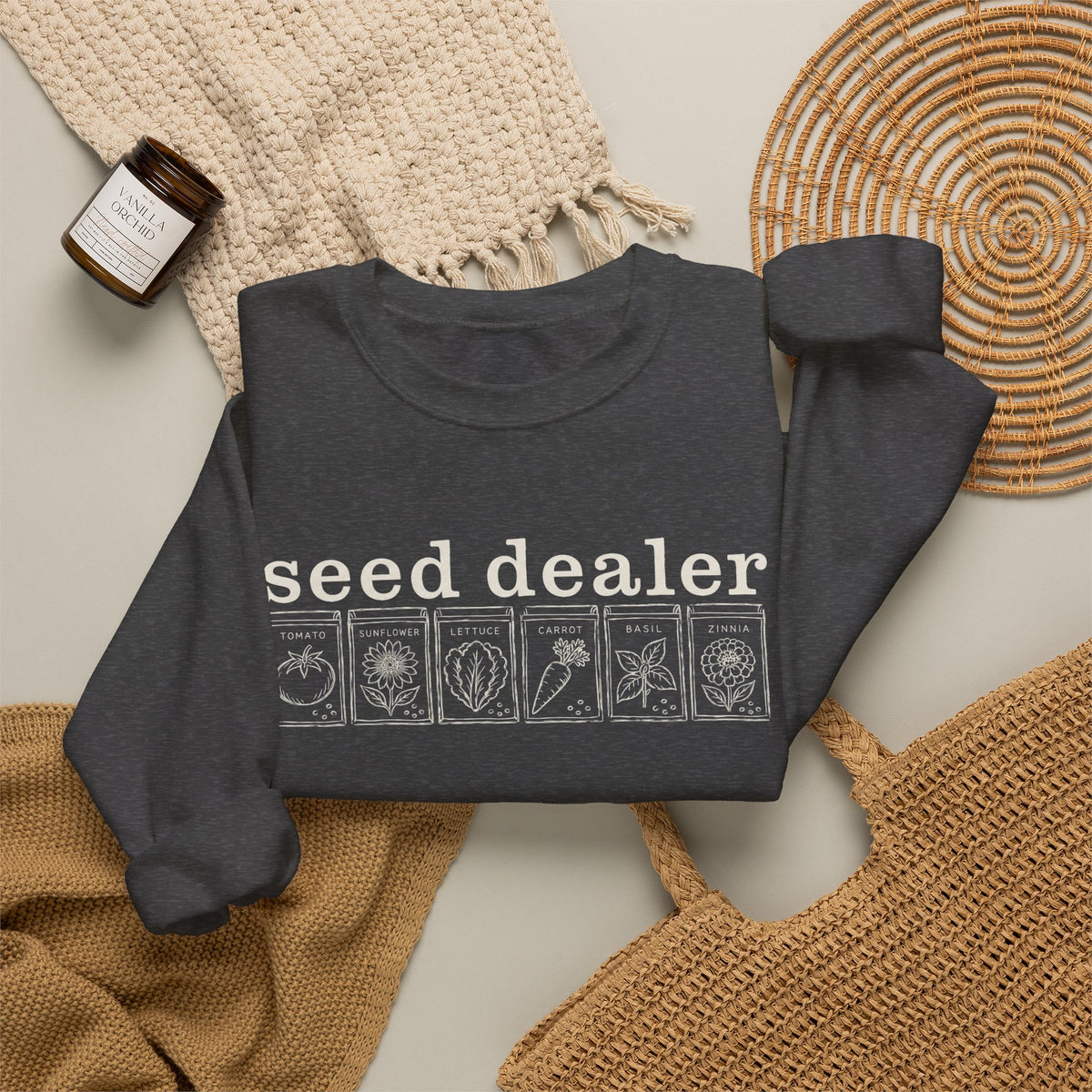 Seed Dealer Crewneck Sweatshirt – Botanical Seed Packet Graphic