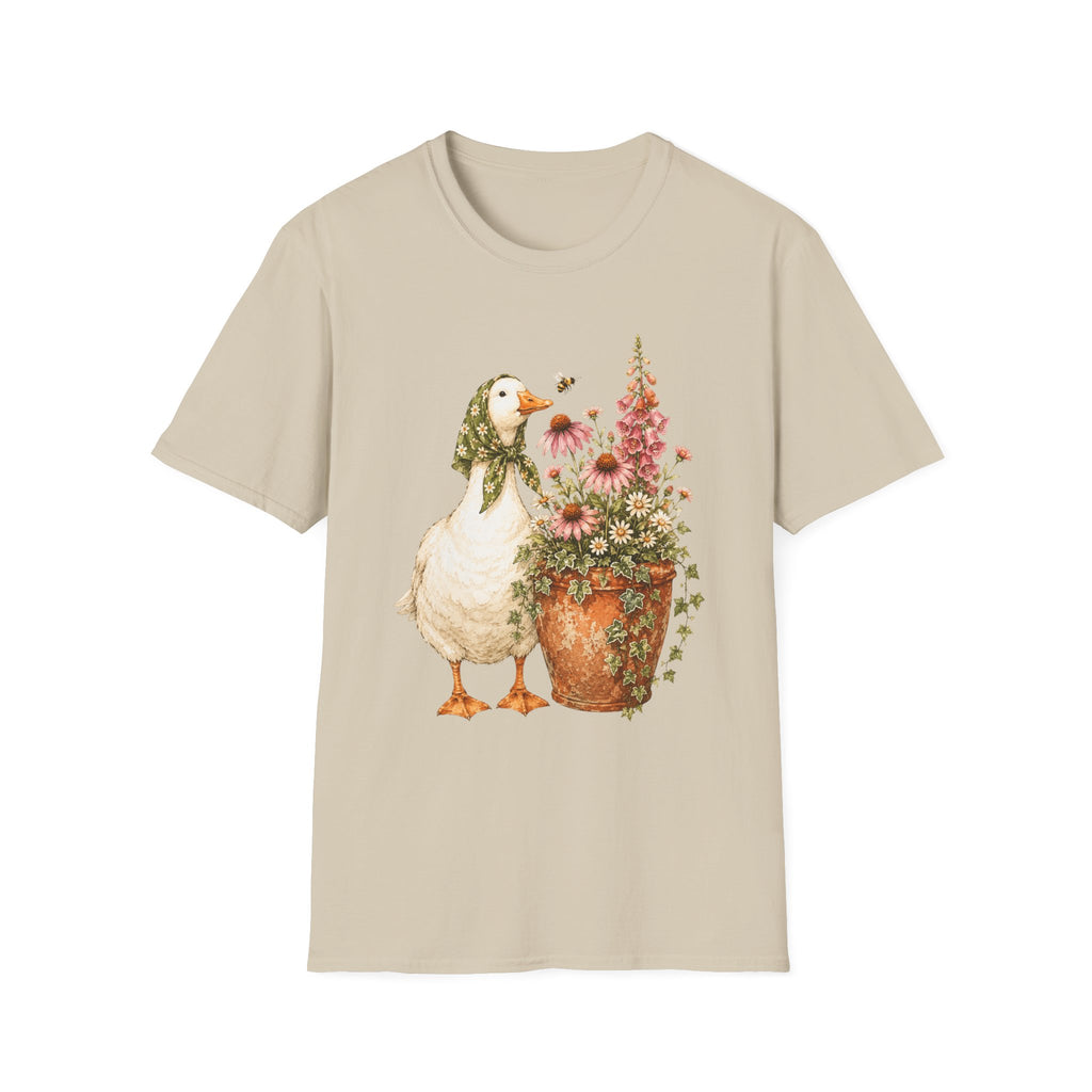 Duck and flowers in a rustic garden C1 T-Shirt