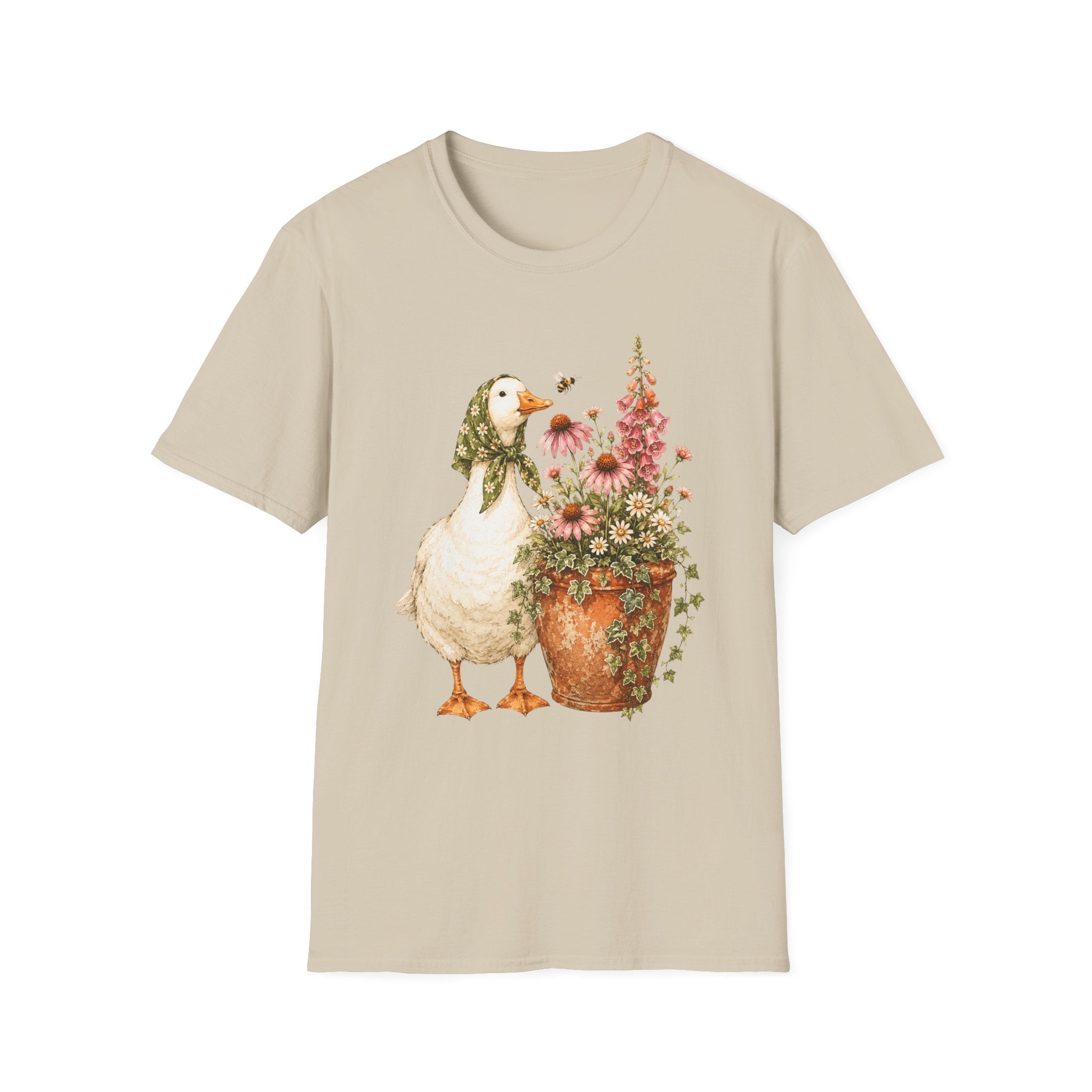 Duck and flowers in a rustic garden C1 T-Shirt