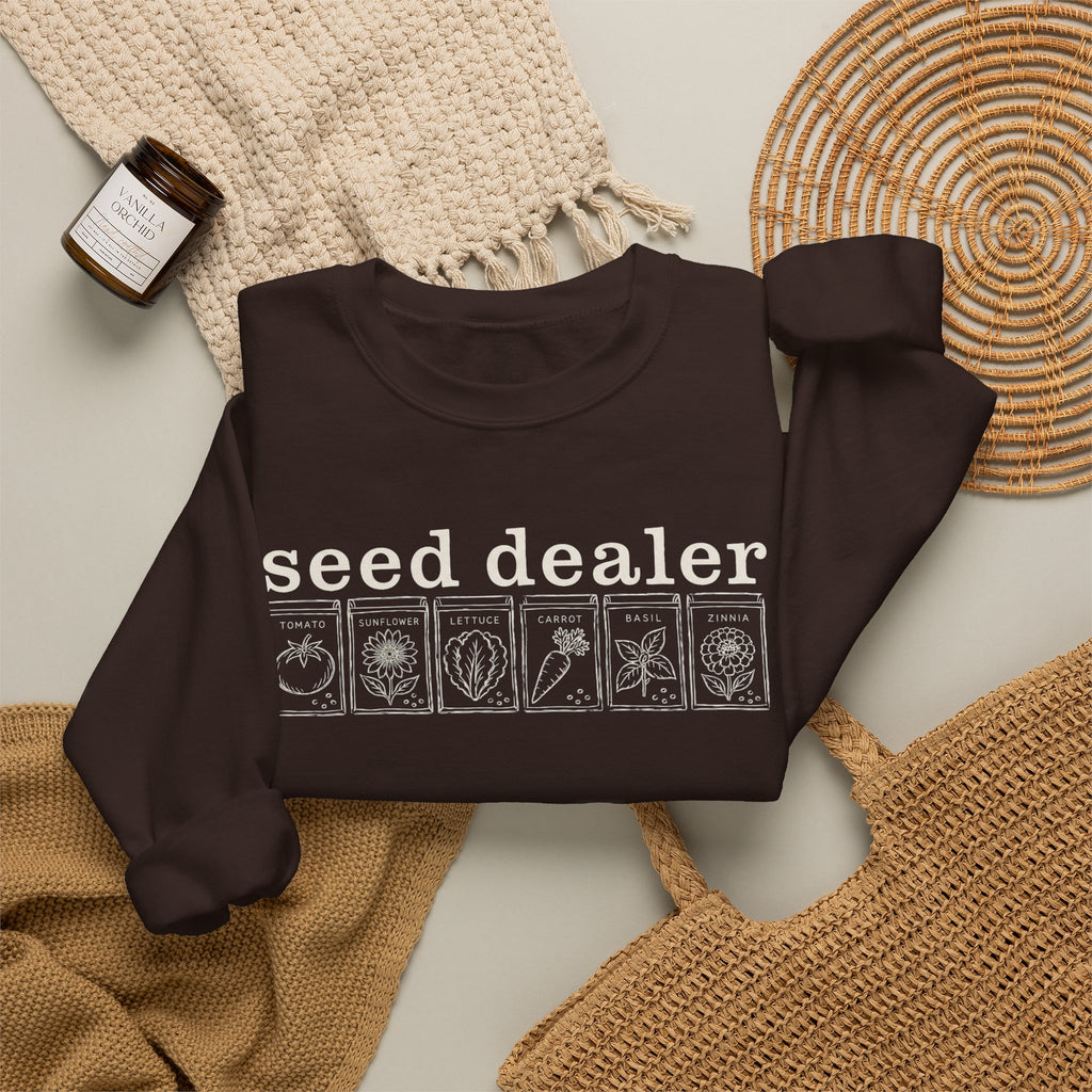 Seed Dealer Crewneck Sweatshirt – Botanical Seed Packet Graphic