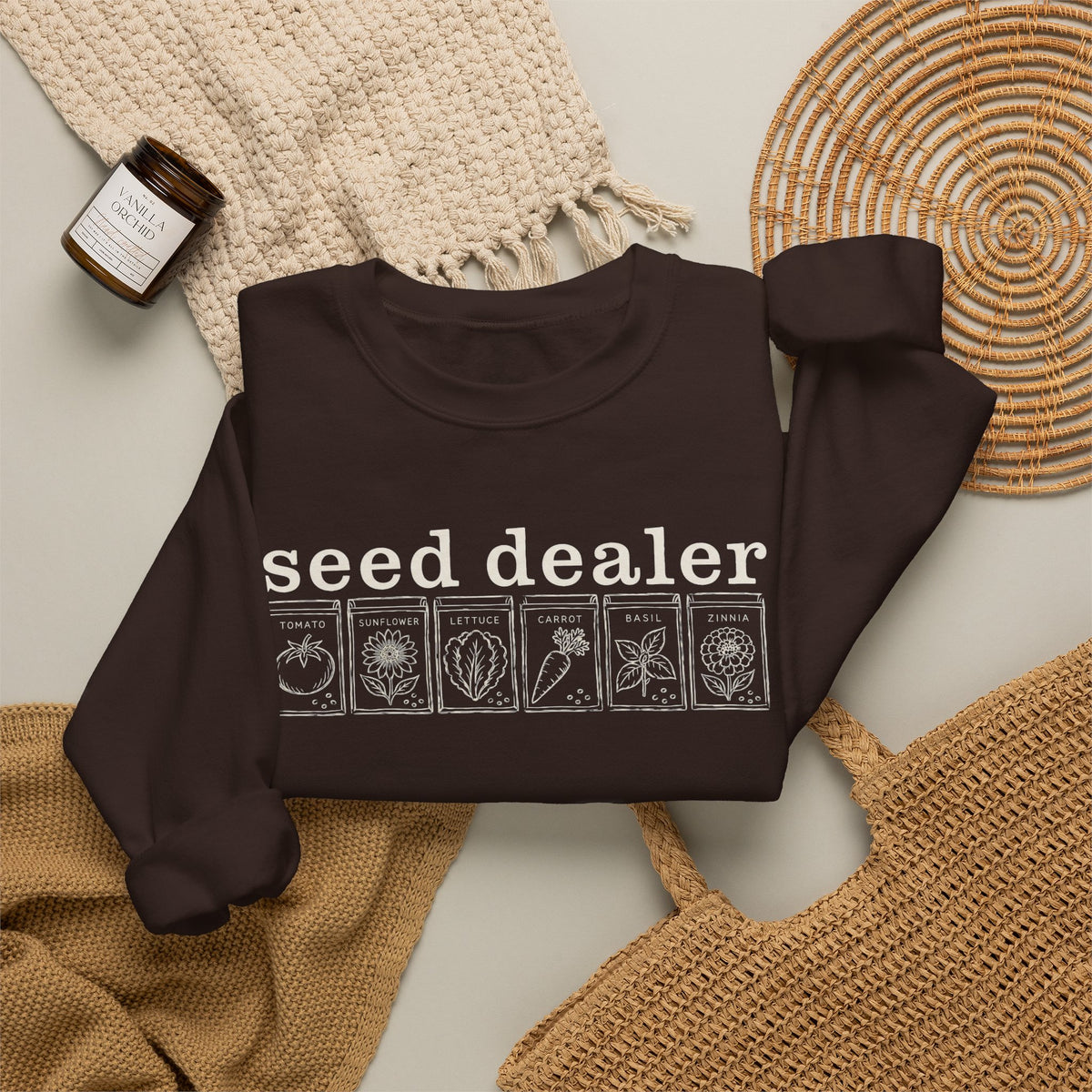 Seed Dealer Crewneck Sweatshirt – Botanical Seed Packet Graphic