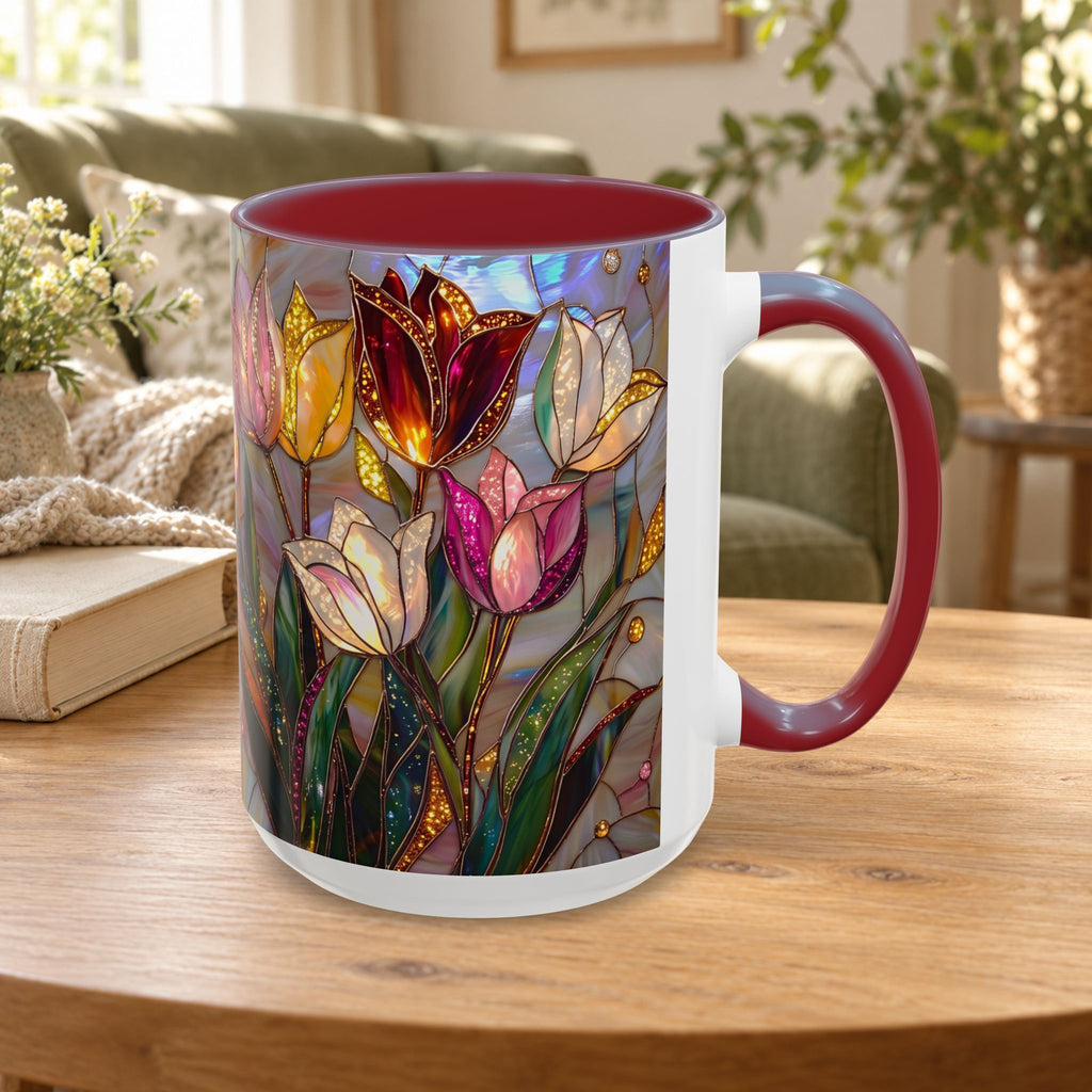 Stained Glass Tulips Flowers Coffee Accent Mug – 11/15oz