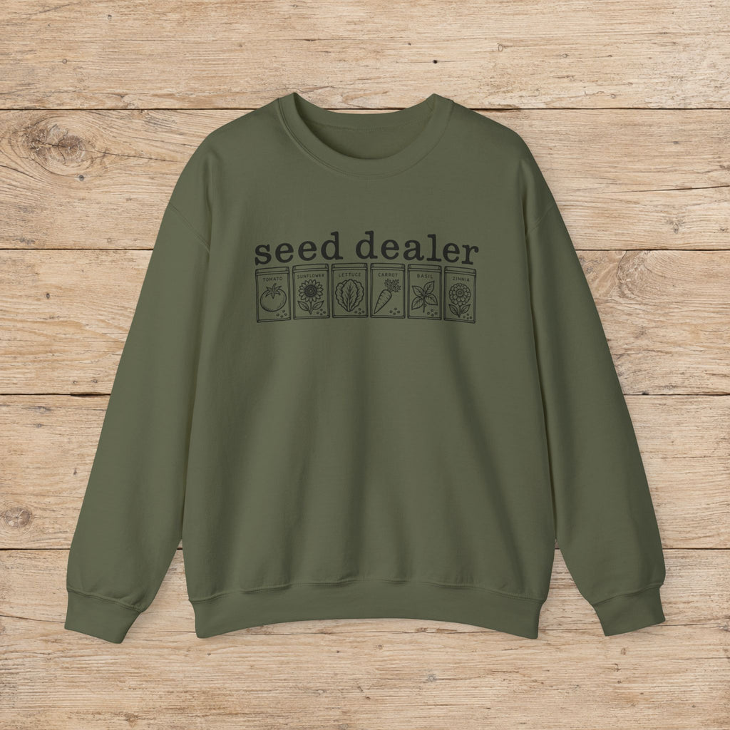 Seed Dealer Crewneck Sweatshirt – Botanical Seed Packet Graphic