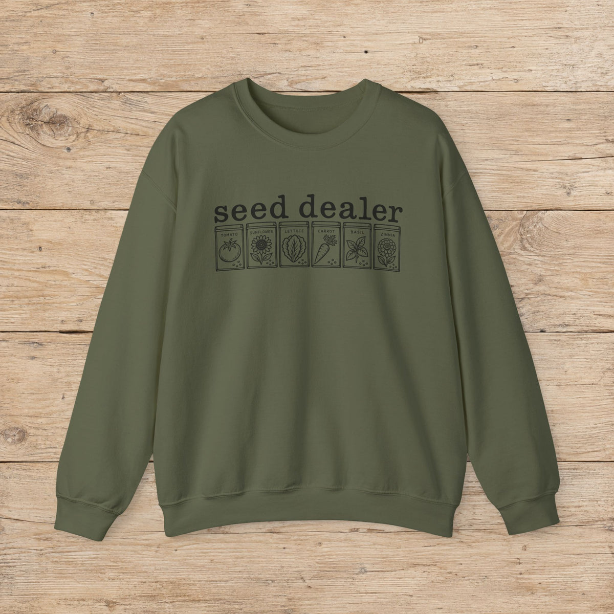 Seed Dealer Crewneck Sweatshirt – Botanical Seed Packet Graphic